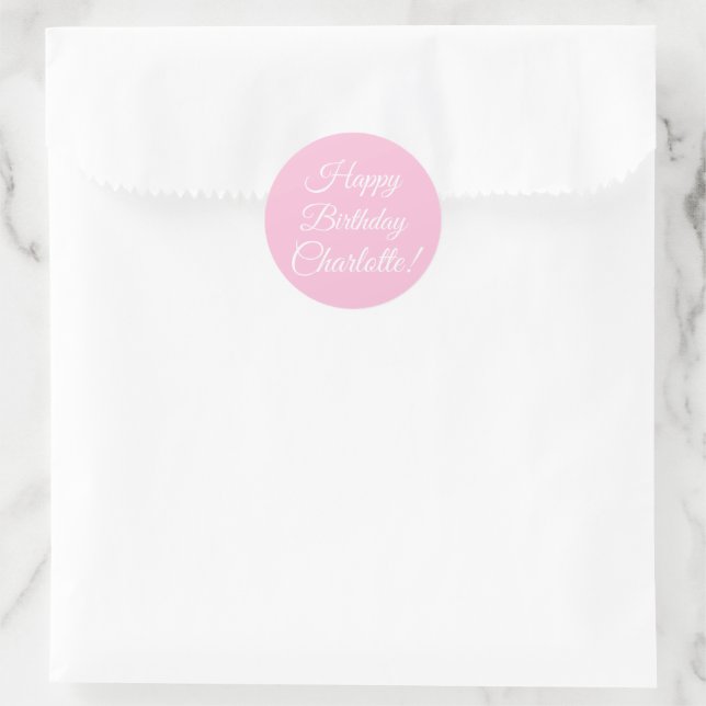 Angepasst mit Namen, Happy Birthday, hellrosa Runder Aufkleber (Tasche)