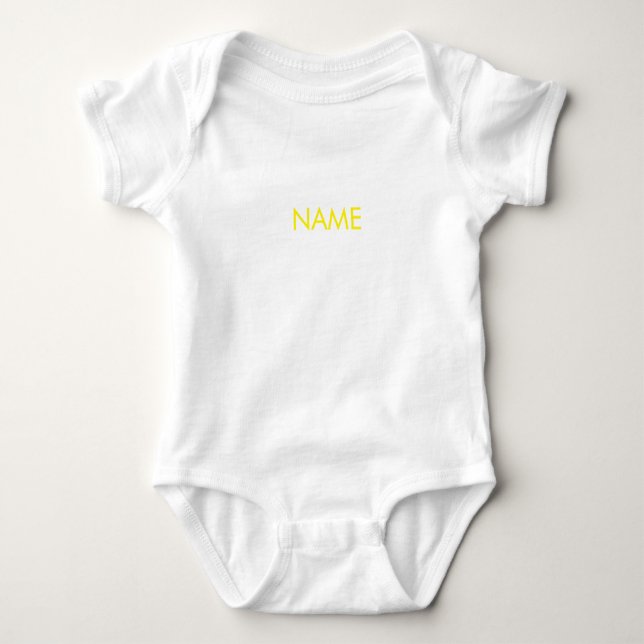 Angepasst mit Namen, Text minimalistisch weiß gelb Baby Strampler (Vorderseite)