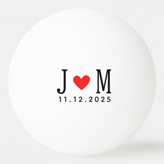 Angepasste Ehe Ehepaar Name Datum Rote Liebe Tischtennisball (Vorderseite)