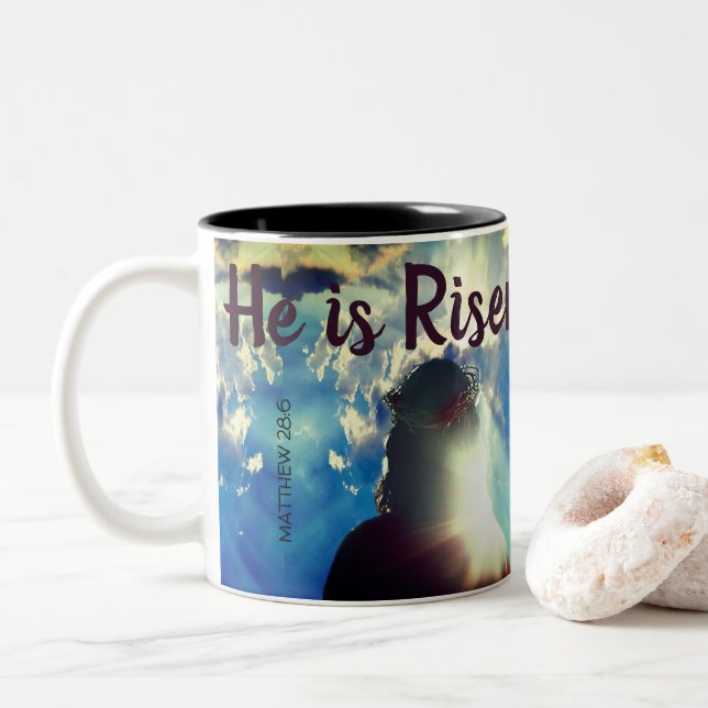 Angepasste er ist RISEN Religious Jesus Ostern Zweifarbige Tasse (Mit Donut)