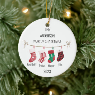 Angepasste Familie von 4 Strümpfen Name & Jahr Wei Keramik Ornament