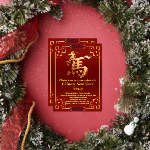 Angepasste Gold Pferd Rot Chinesisches Neujahrsfes Folieneinladung