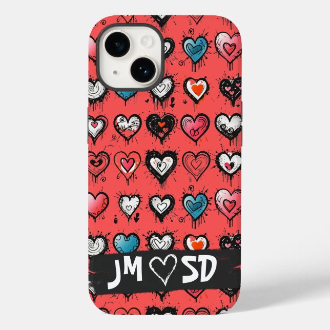 Angepasste herzerkrankte Graffiti Valentine Case-Mate iPhone 14 Hülle (Rückseite)