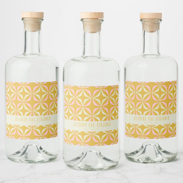 Angepasste Mod-geometrische, gelb-rosa Hochzeit Alkoholflaschenetikett (Flaschen)