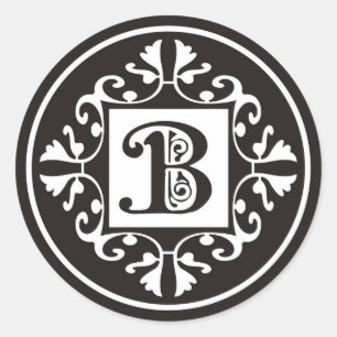 Angepasste Monogramm-B-Aufkleber in Schwarz und We Runder Aufkleber