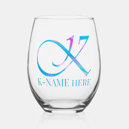 Angepasste Monogramm "K" Name Abstrakt Spring Blue Weinglas Ohne Stiel