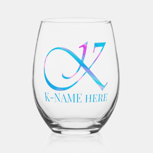 Angepasste Monogramm "K" Name Abstrakt Spring Blue Weinglas Ohne Stiel