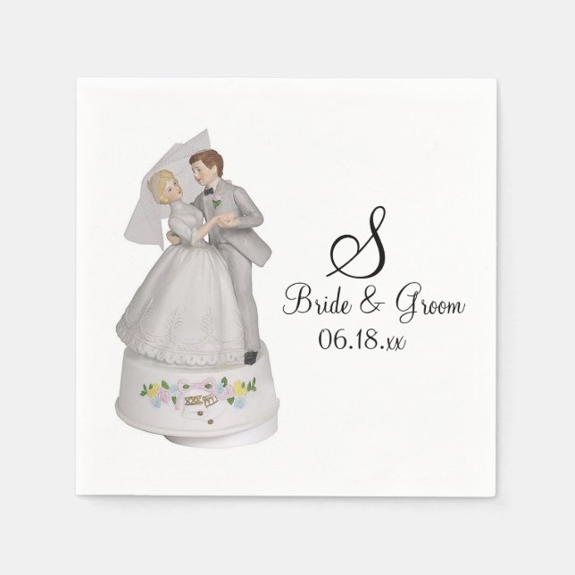Angepasste Monogramm Name Datum Bräune Hochzeit Na Serviette (Vorderseite)