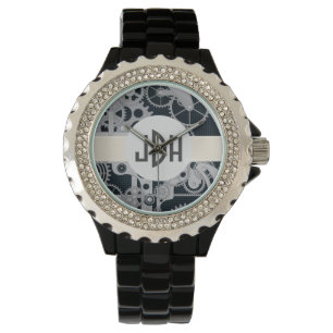 Angepasste Monogramm-Uhr für die schwarze Emailübe Armbanduhr