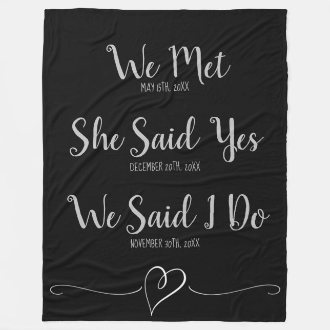 Angepasste neue Weds Hochzeitdatum Schwarz und Gra Fleecedecke (Vorderseite)