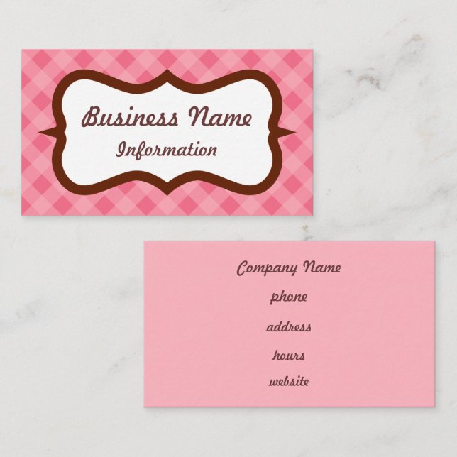 Angepasste Strawberry Pink Gingham Business Card Visitenkarte (Vorne/Hinten)
