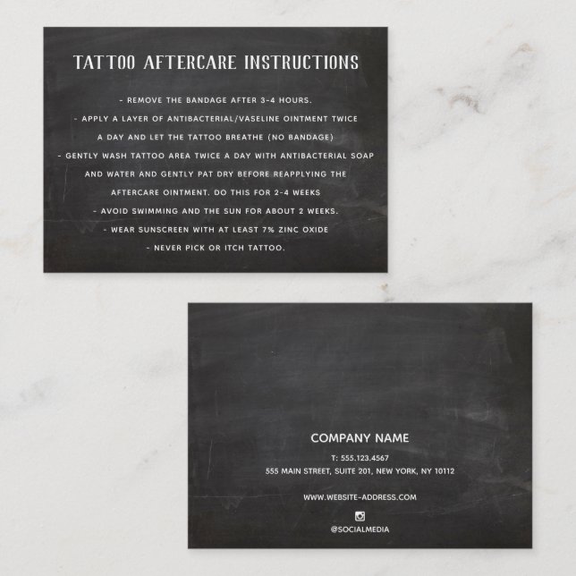 Angepasste Tattoo Aftercare Instructions Black Visitenkarte (Vorne/Hinten)