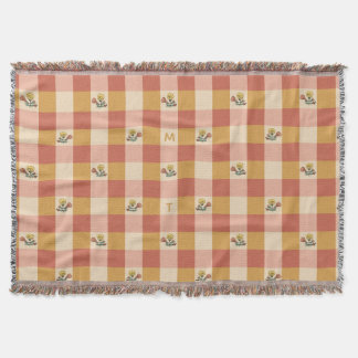 Angepasste Terrakotta-Blumen-Gingham-Karo Decke
