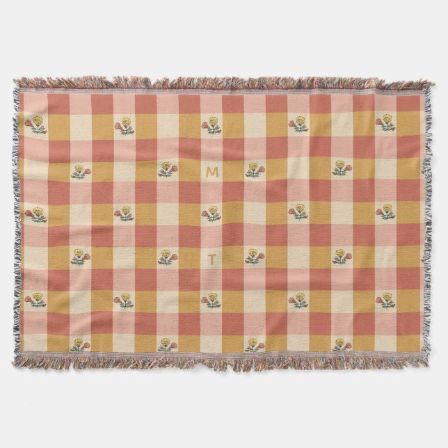 Angepasste Terrakotta-Blumen-Gingham-Karo Decke (Vorderseite)