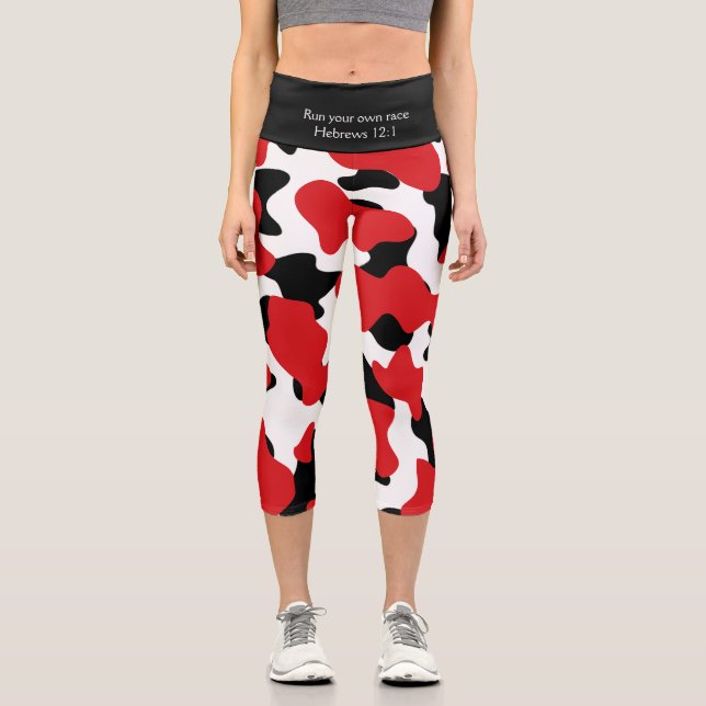 Angepasste Trendrote Schwarze Kuh Print Capri Leggings (Vorderseite)