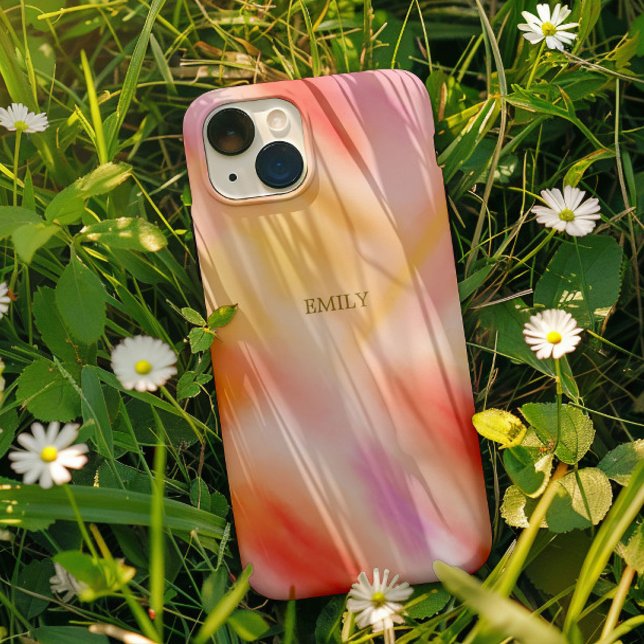 Angepasste trendy Fashion Light Pink Yellow Gefärb iPhone 16 Pro Hülle (The trendy and fashionable tie-dye custom name phone case with yellow and light pink color tones)