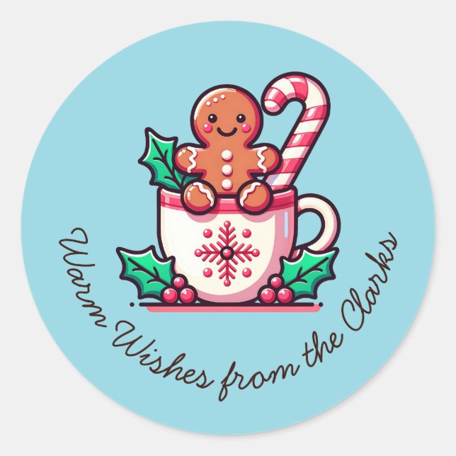 Angepasste Warme Wünsche Holiday Gingerbrot Cookie Runder Aufkleber (Vorderseite)