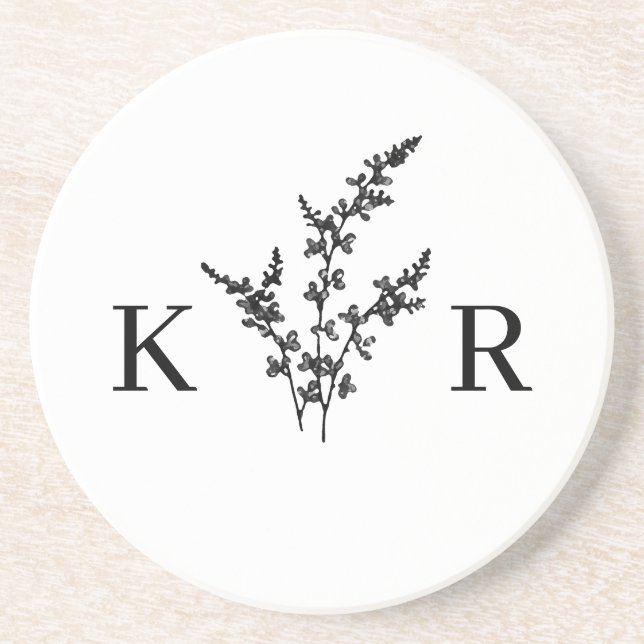 Angepasste Wedelmonogrammname Etched-Blume Getränkeuntersetzer (Vorne)