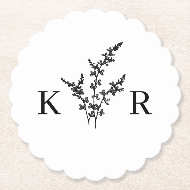 Angepasste Wedelmonogrammname Etched-Blume Untersetzer (Vorderseite)