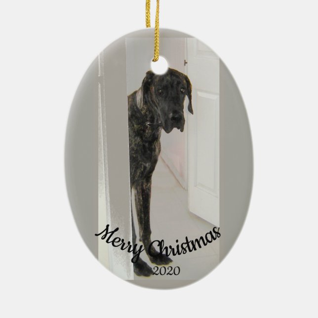 Angepasste Weihnachten traurig aussehen Großer Dan Keramikornament (Hinten)