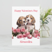 Angepasste zwei Beagles mit rosa Rosenvalentine