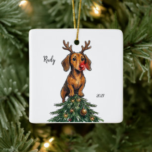 Angepasster Dachshund Weihnachten Keramikornament