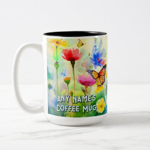 Angepasster Genesungsslogan mit Blumen und Schmett Zweifarbige Tasse