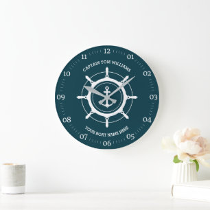 Angepasster Kapitän und Name des Schiffes Grün Große Wanduhr