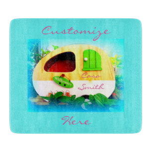 Angepasster Retro Vintage Camper blau Schneidebrett
