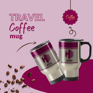 Angepasster, rosa Name Monogram Letter (H) Reisebecher