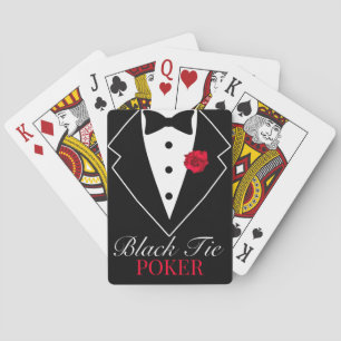 Angepasster schwarzer Smoking mit roter Rose Poker Spielkarten