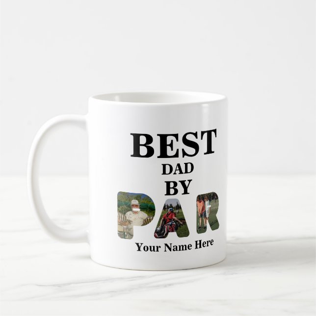 Angepasstes 3-Buchstaben-Foto Bester Papa nach Par Kaffeetasse (Links)