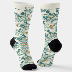 Angepasstes, blassgelbes, Aquamarin-grünes Abstrak Socken