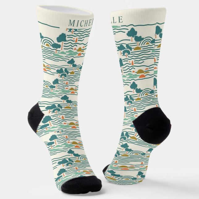 Angepasstes, blassgelbes, Aquamarin-grünes Abstrak Socken (Gewinkelt)