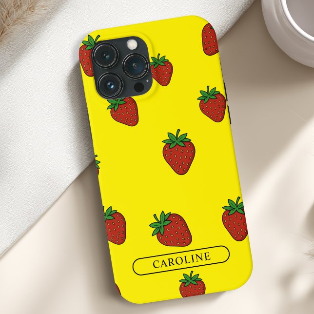 Angepasstes Erdbeergelb Case-Mate iPhone Hülle (Custom Strawberry Case-Mate Yellow iPhone Case with your Name or Text)