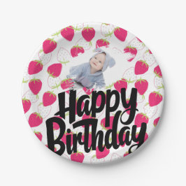 Angepasstes Erdbeermuster - Happy Birthday Pappteller