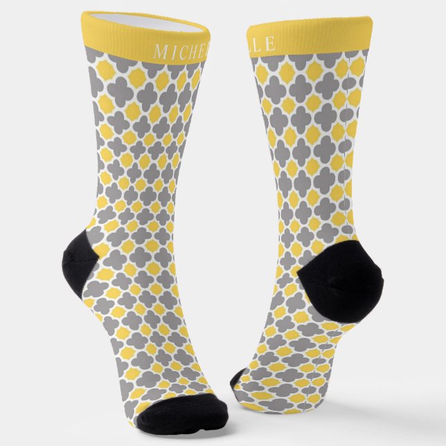 Angepasstes gelbes, weißes geometrisches Muster Socken (Gewinkelt)