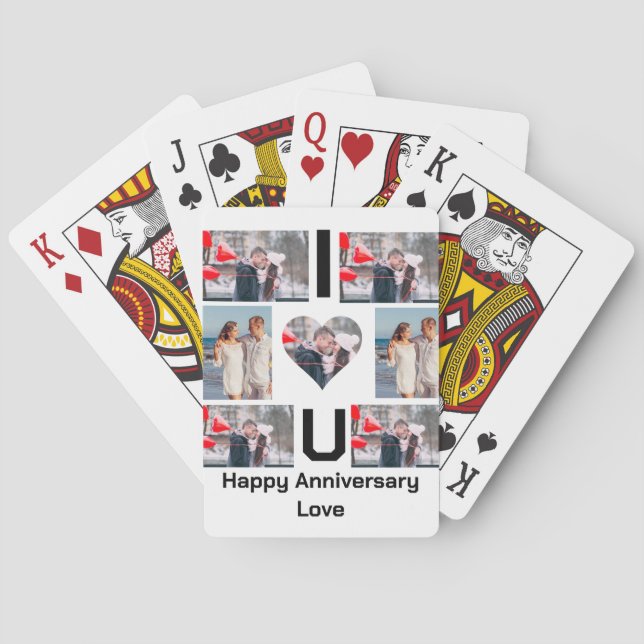 Angepasstes Jubiläum I Liebe Sie 7 Foto Collage Spielkarten (Rückseite)