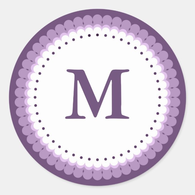 Angepasstes Lila skaliertes Monogramm Runder Aufkleber (Vorderseite)