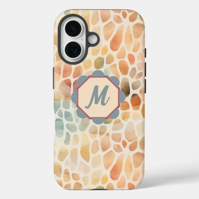 Angepasstes Monogramm künstliches Aquarellmuster iPhone 16 Hülle (Rückseite)