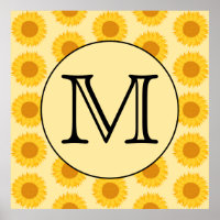Angepasstes Monogramm mit gelben Sonnenblumen.