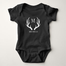 Angepasstes Monogramm mit Schwarz-weißem Hirschant Baby Strampler
