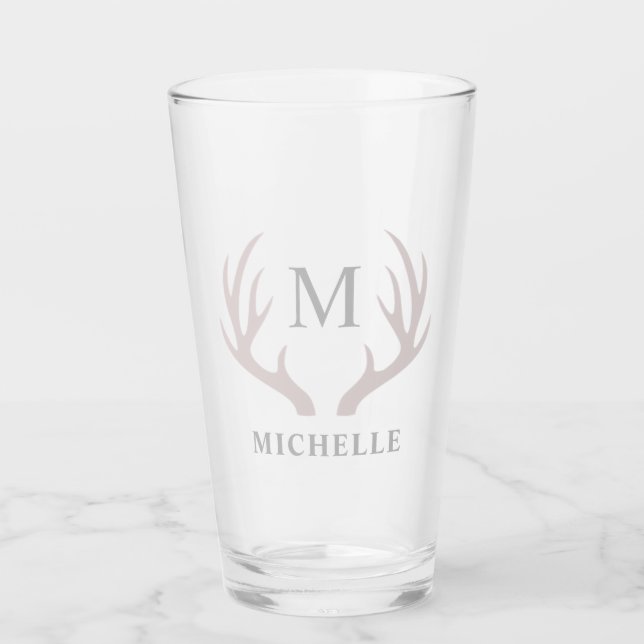 Angepasstes Monogramm mit Schwarz-weißem Hirschant Glas (Vorderseite)