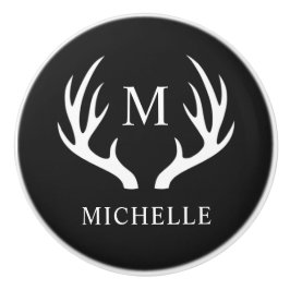 Angepasstes Monogramm mit Schwarz-weißem Hirschant Keramikknauf