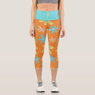 Angepasstes monogramm orange gelbes modernes Outfi Capri Leggings