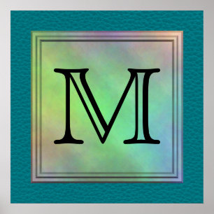 Angepasstes Monogrammbild auf Aquamarinem Muster g Poster