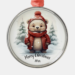 Angepasstes Niedliches Winterbär Weihnachten Ornament Aus Metall