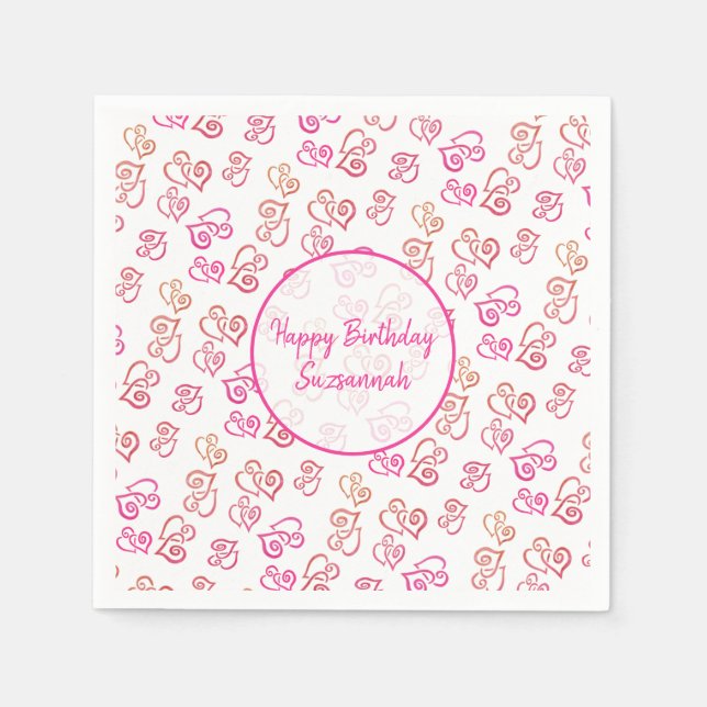 Angepasstes, orange rosa Herzmuster über Weiß Serviette (Vorderseite)