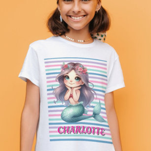 Angepasstes rosa Mermaid-Streifen T-Shirt