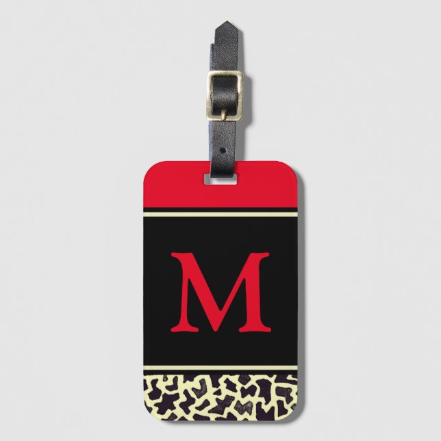Angepasstes rotes Leopard-Gepäckstück für Monogram Gepäckanhänger (Vorderseite Vertikal)